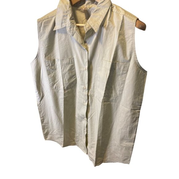 Basic Editions NWT Tan Brown Sleeveless Collared Buttoned Loose Fit Top Sz M - Picture 3 of 7